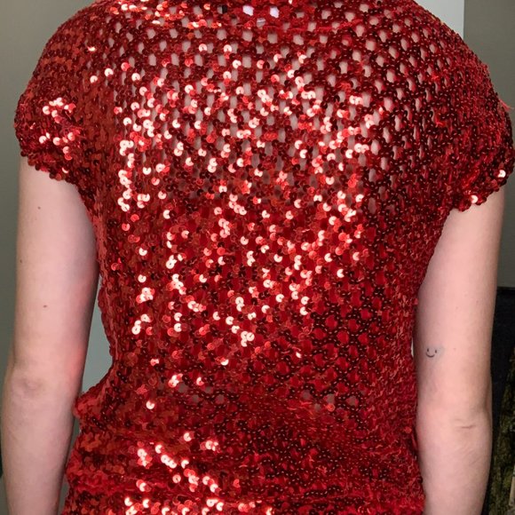 80's Toppettes Red Sequin Net Shirt - Picture 3 of 4